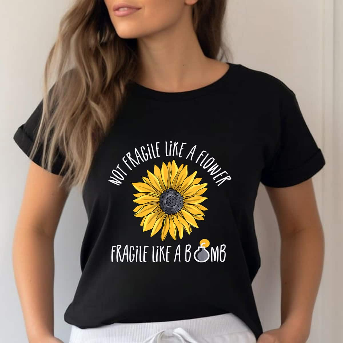 Feminist Not Fragile Like A Flower But A Bomb Floral T-Shirt