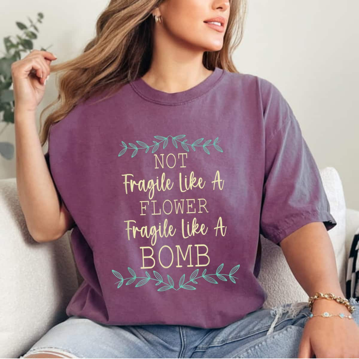 Floral Not Fragile Like A Flower But A Bomb Feminist T-Shirt