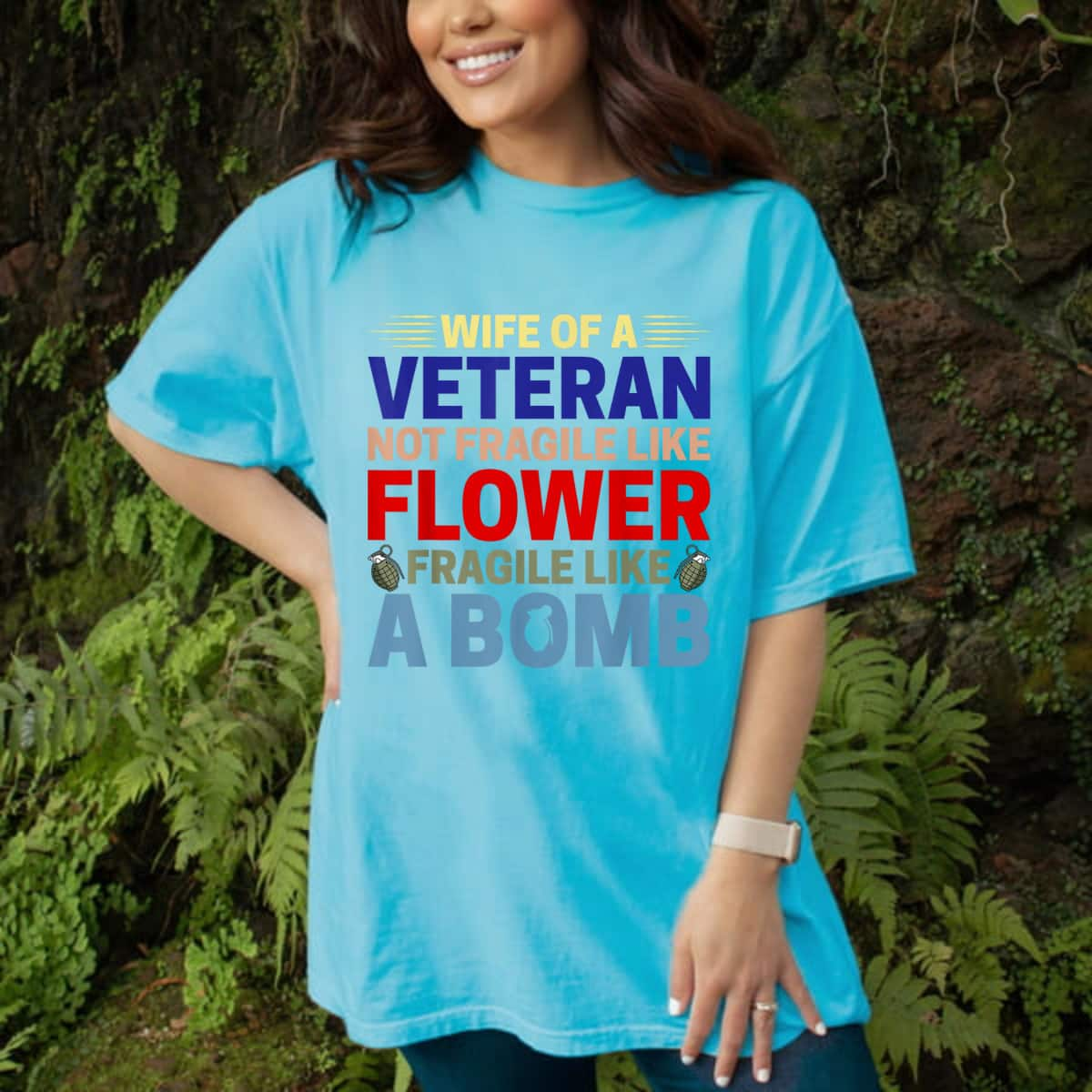 Vintage Wife Of Veteran Not Fragile Like Flower Fragile Like A Bomb T-Shirt