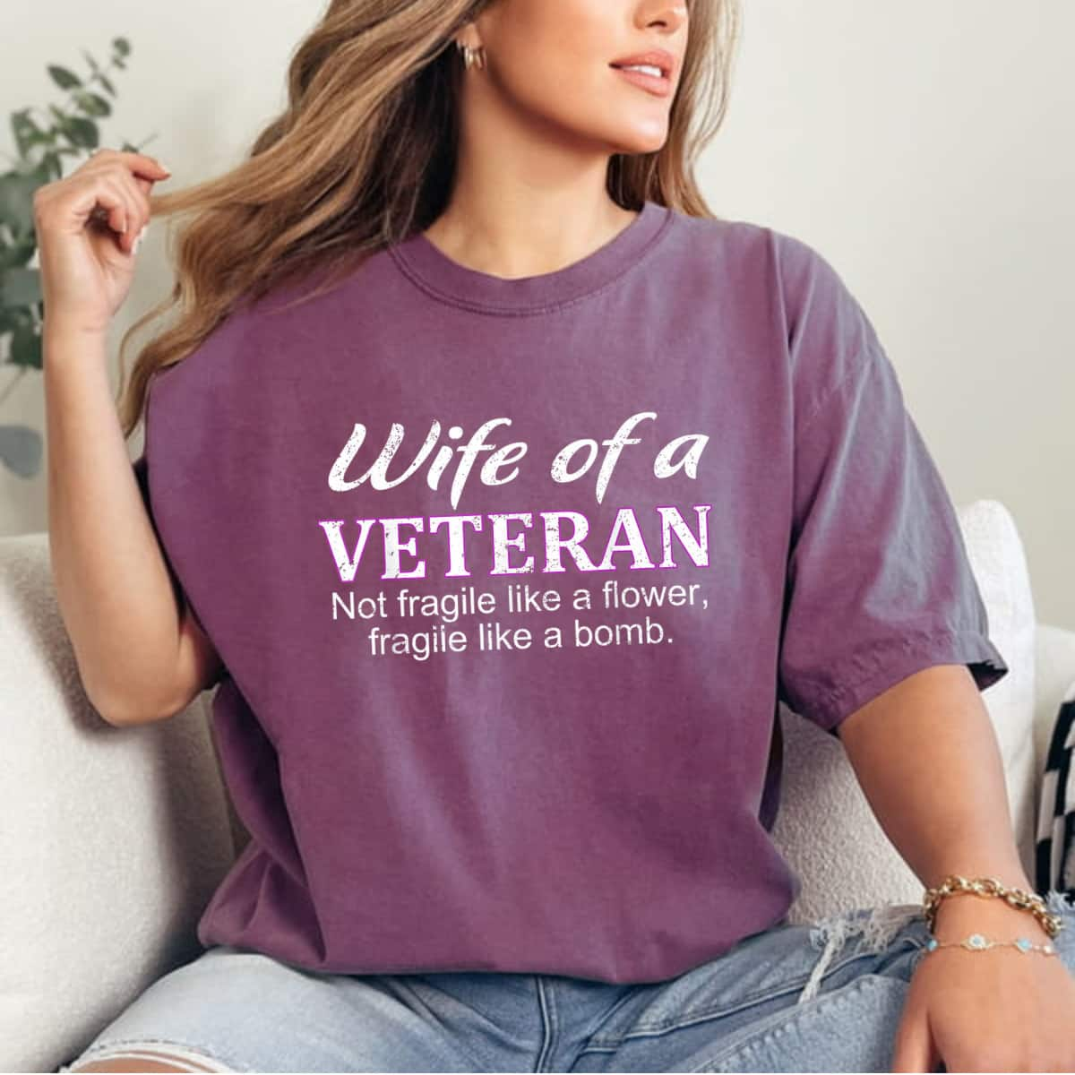 Vintage Wife Of A Veteran Not Fragile Like A Flower Like A Bomb T-Shirt