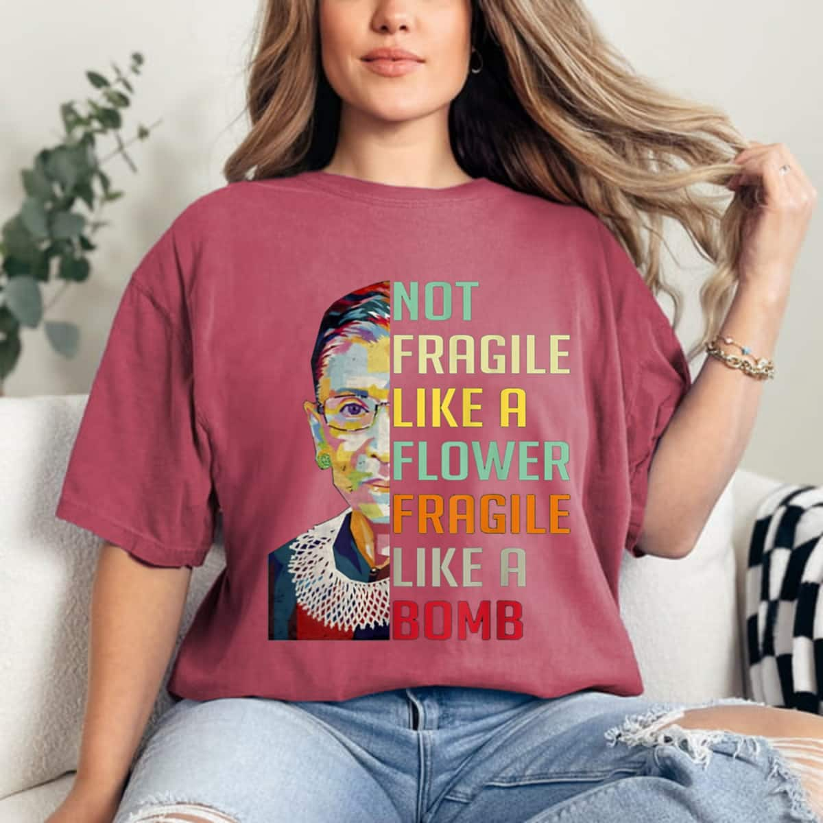 Feminist Not Fragile Like A Flower But A Bomb Ruth Ginsburg RBG T-Shirt