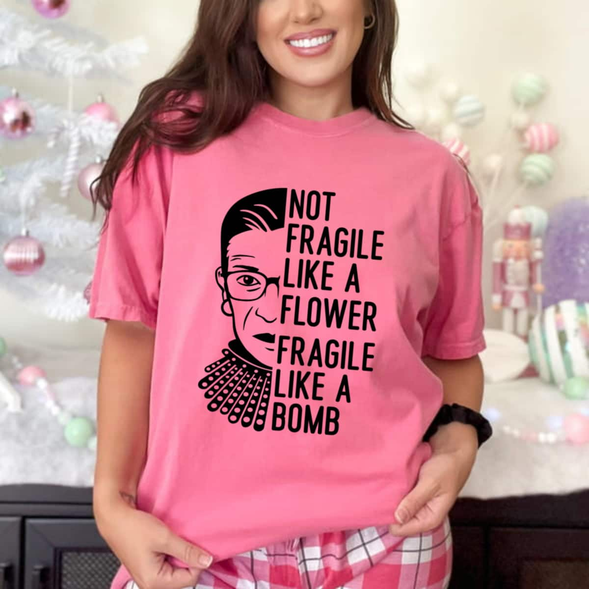 Cool Not Fragile Like A Flower Fragile Like A Bomb RBG Feminist T-Shirt