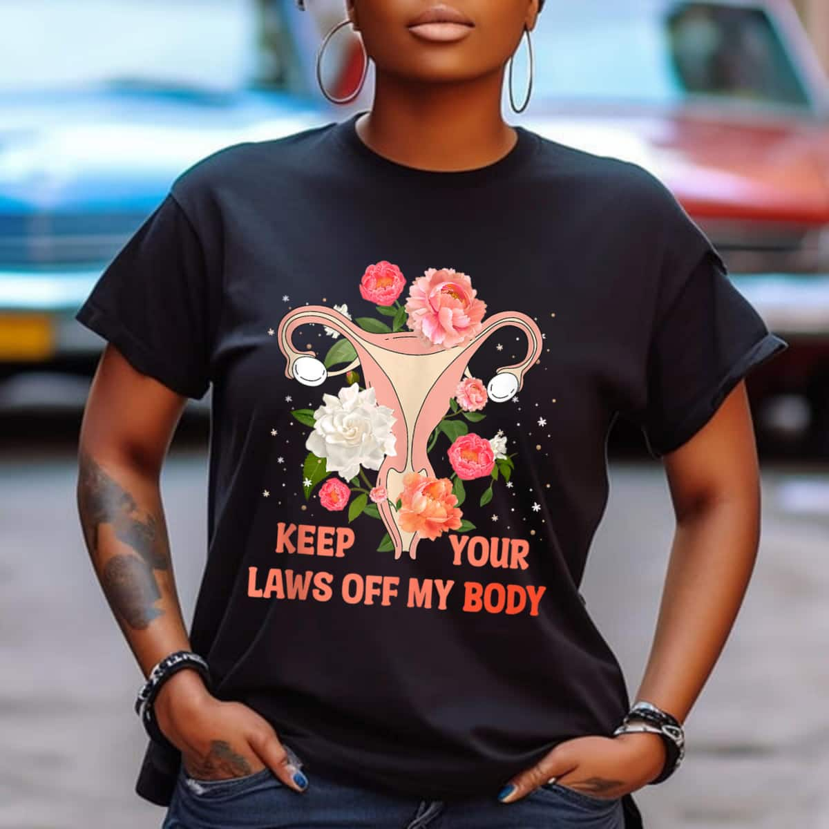 Keep Your Laws Off My Body Uterus Floral Gift For Strong Women T-Shirt