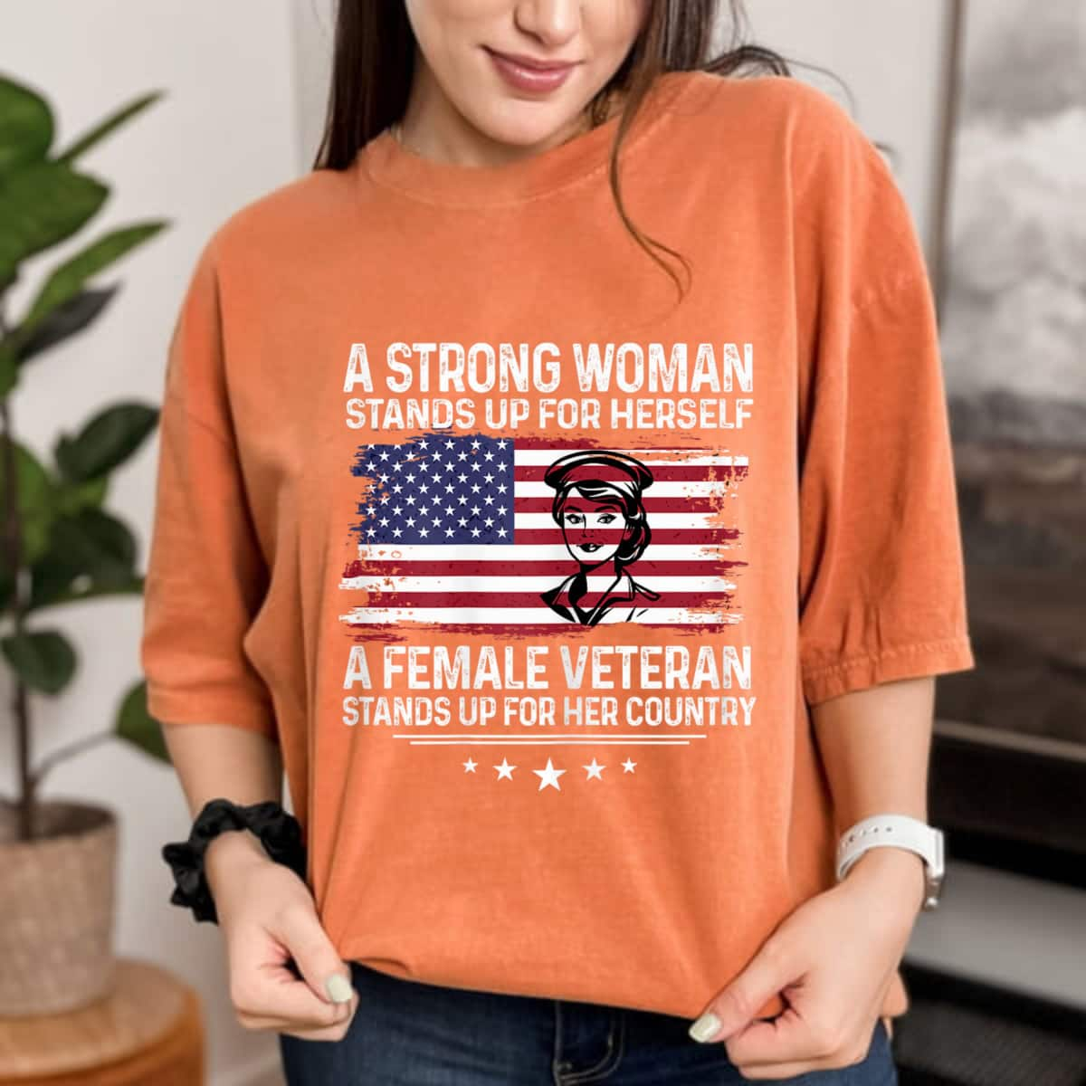 USA Flag A Strong Woman Stands Up For Herself T-Shirt