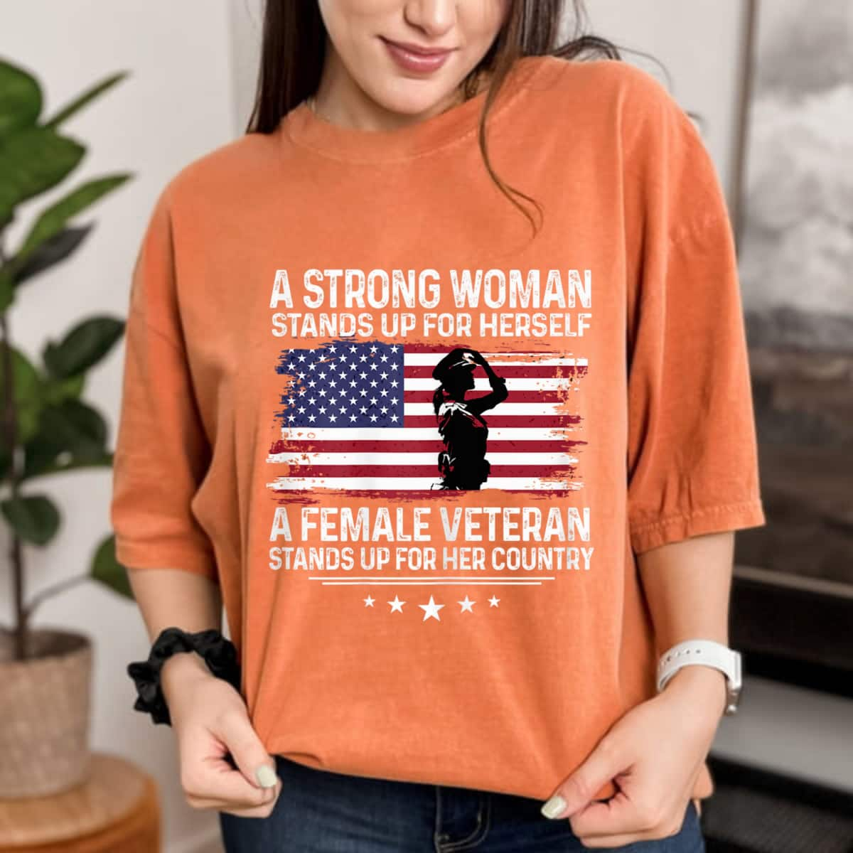 Cool A Strong Woman Stands Up For Herself USA Flag T-Shirt