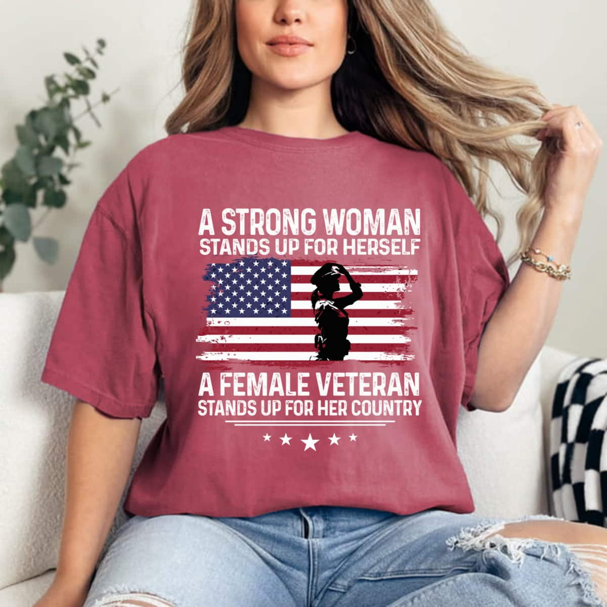 Trending A Strong Woman Stands Up For Herself USA Flag T-Shirt