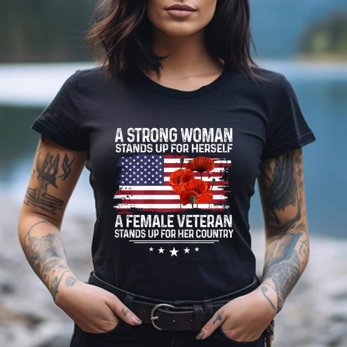 A Strong Woman Stands Up For Herself Floral Veteran T-Shirt