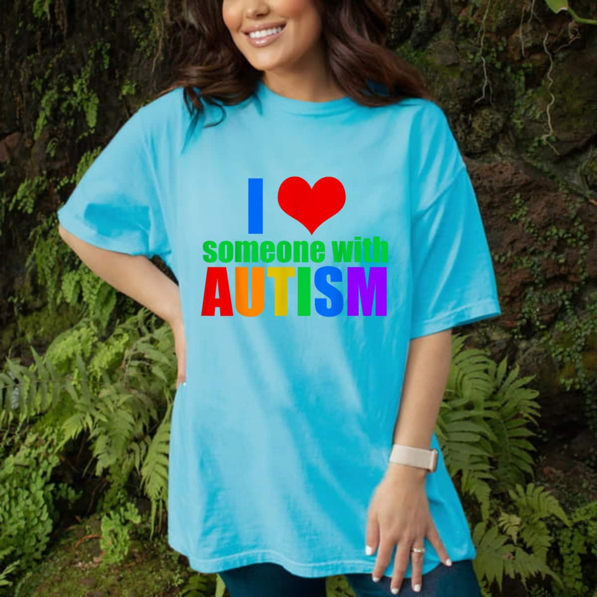 I Love Someone With Autism Awareness Rainbow Color T-Shirt