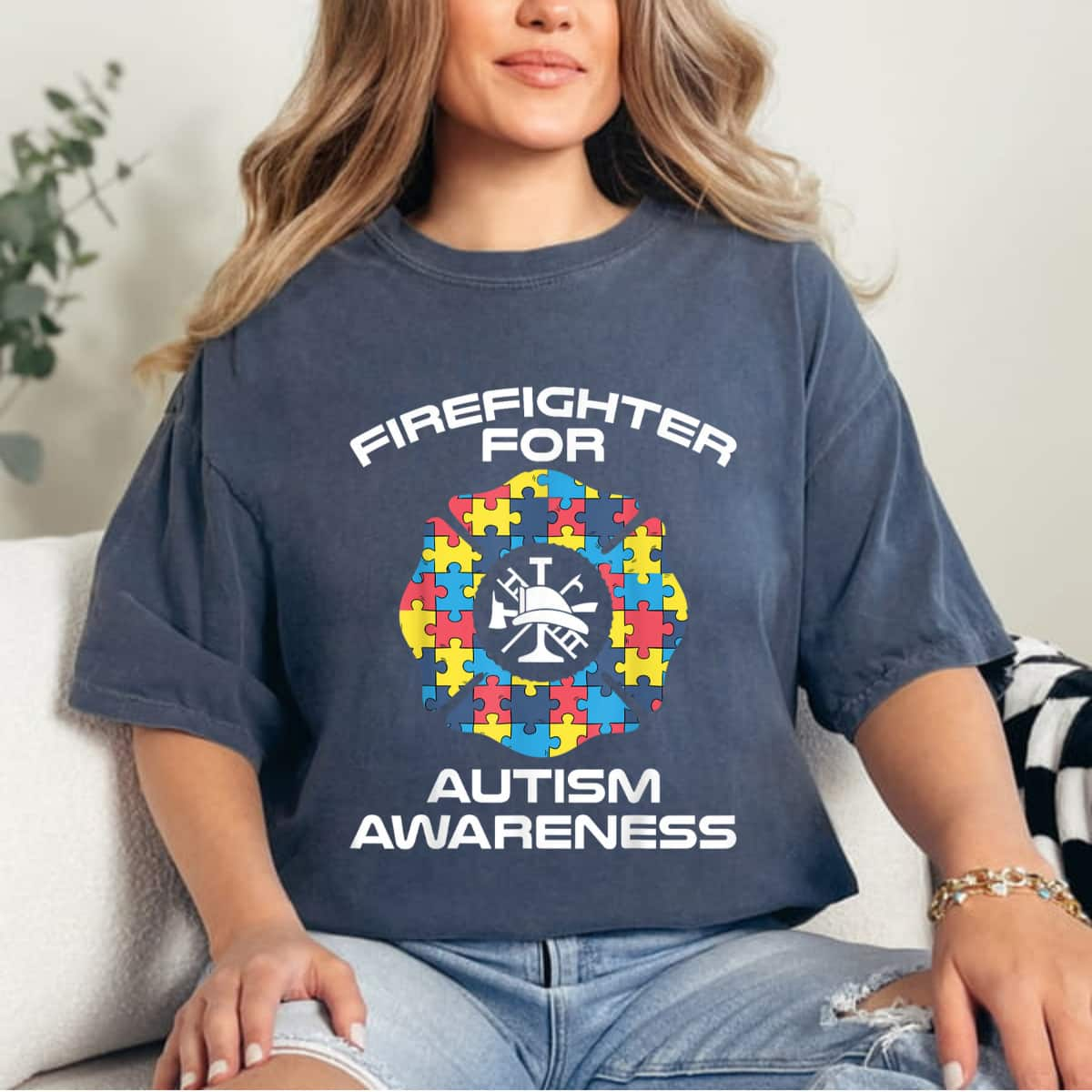 Firefighter For Autism Awareness T-Shirt