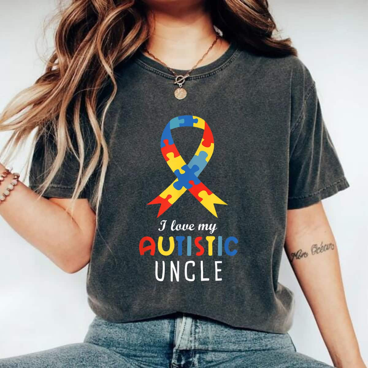 I Love Heart My Autistic Uncle Autism Awareness T-Shirt