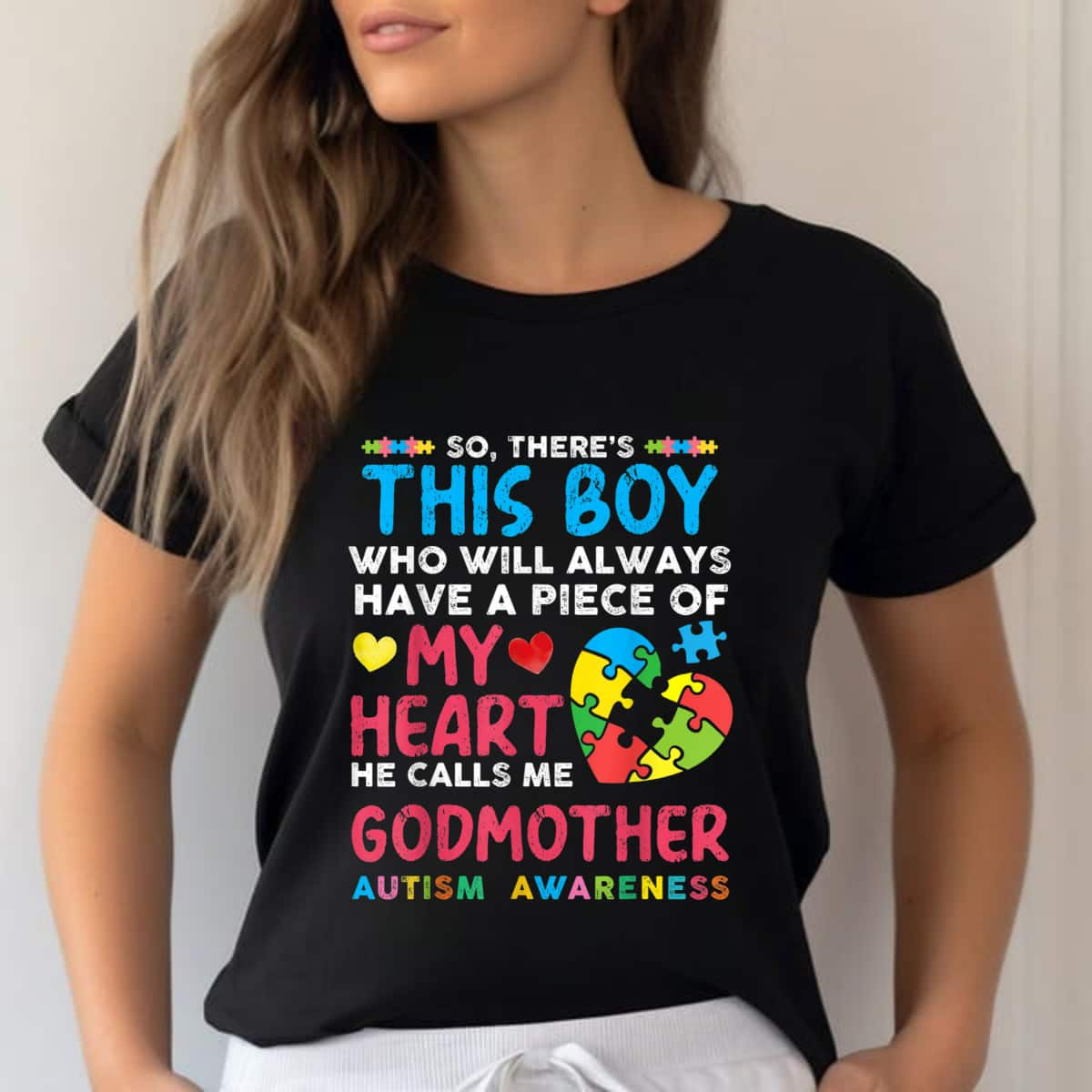 There's This Boy Who Calls Me Godmother Autism Awareness T-Shirt