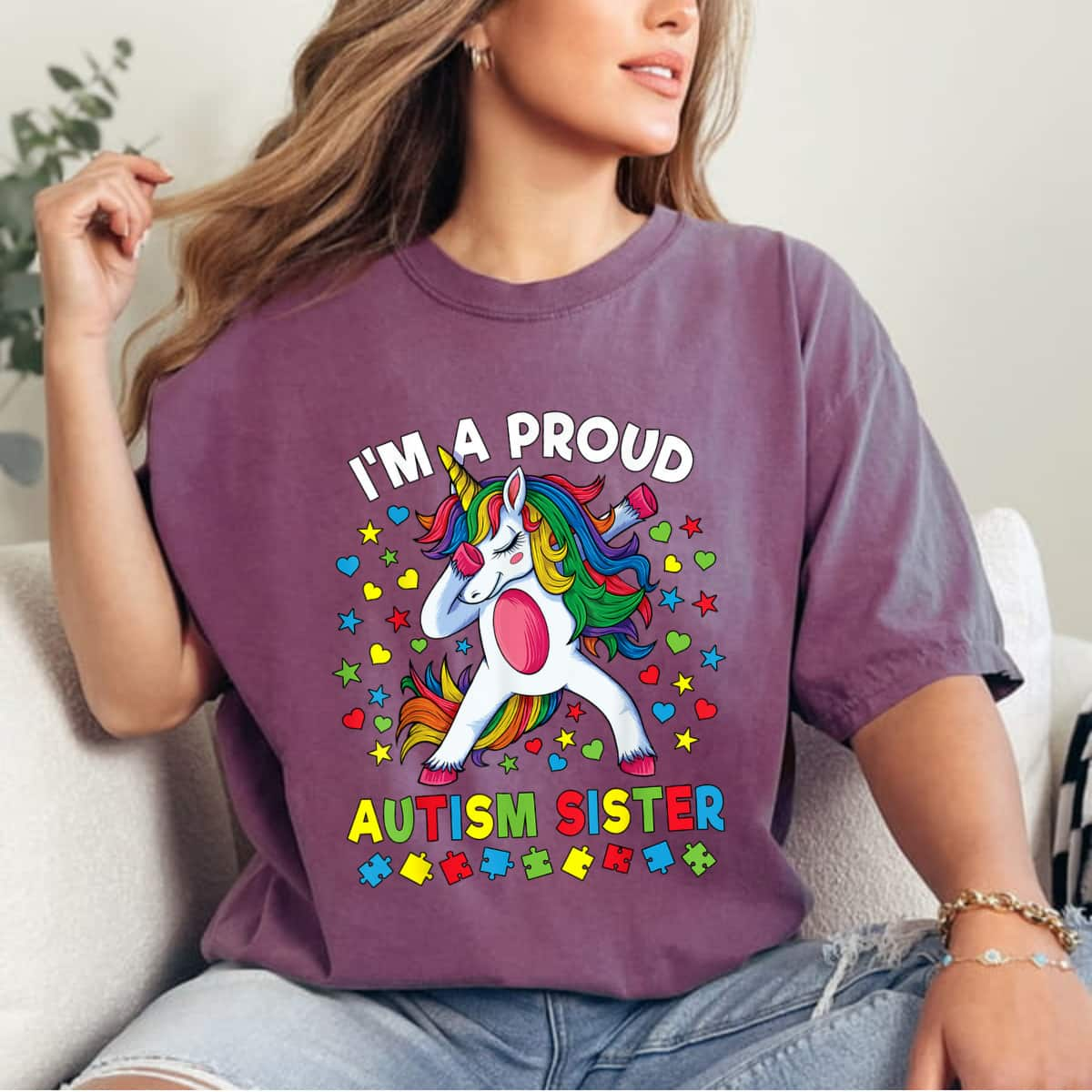 Autism Awareness Unicorn I Am A Proud Autism Sister T-Shirt