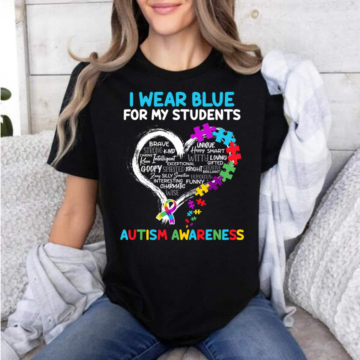 I Wear Blue For My Students Autism Awareness T-Shirt