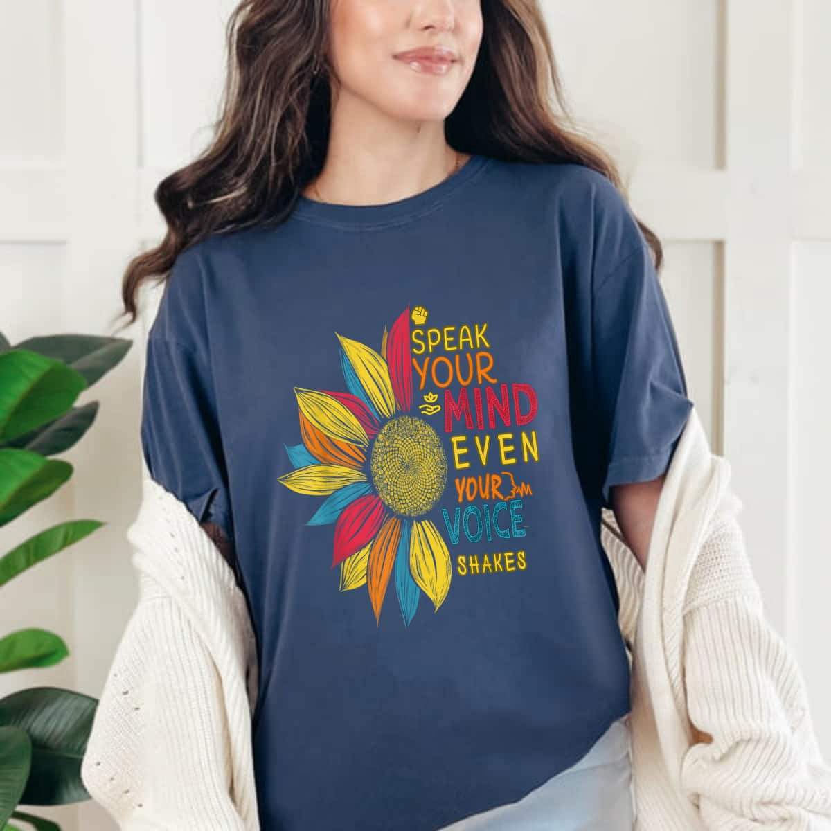 Retro Sunflower Speak Your Mind Even If Your Voice Shakes T-Shirt