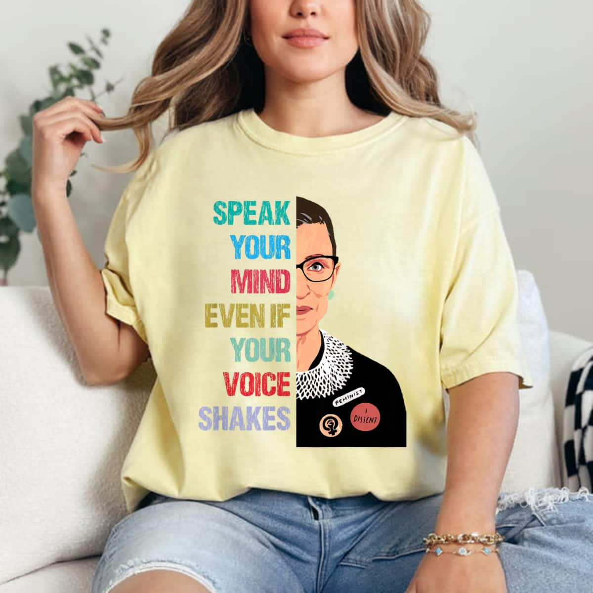 Feminist Speak Your Mind Even If Your Voice Shakes RBG Graphic T-Shirt