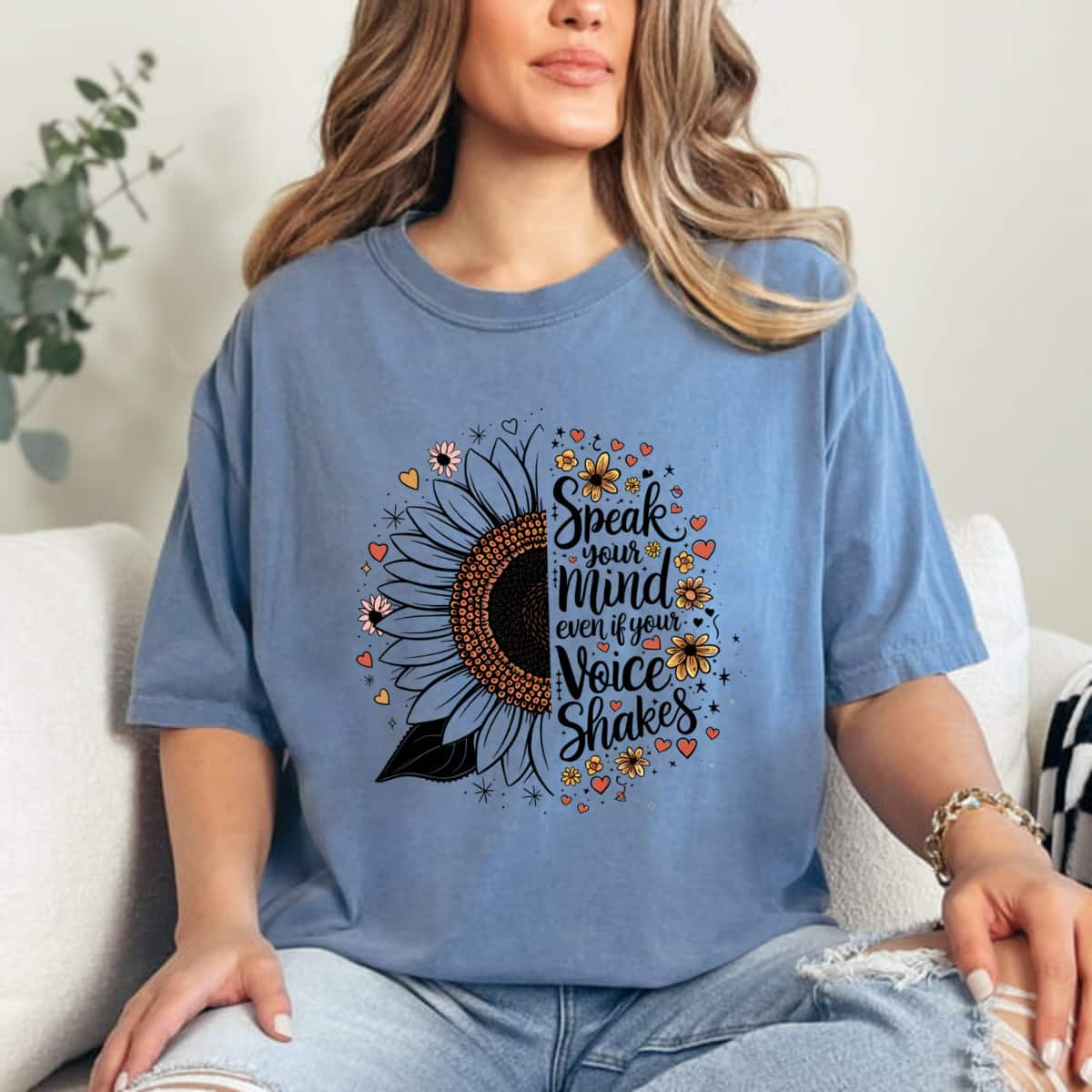 Sunflower Speak Your Mind Even If Your Voice Shakes Tiny Floral T-Shirt