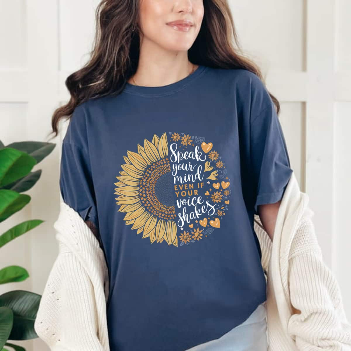 Speak Your Mind Even If Your Voice Shakes Sunflower Heart T-Shirt