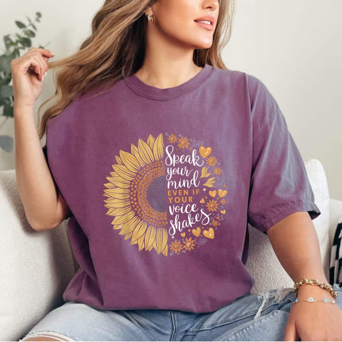 Speak Your Mind Even If Your Voice Shakes Retro Sunflower T-Shirt