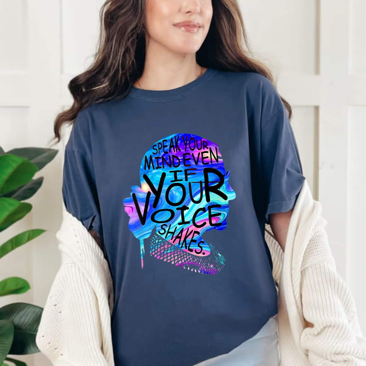 Art Feminist RBG Speak Your Mind Even If Your Voice Shakes Quote T-Shirt