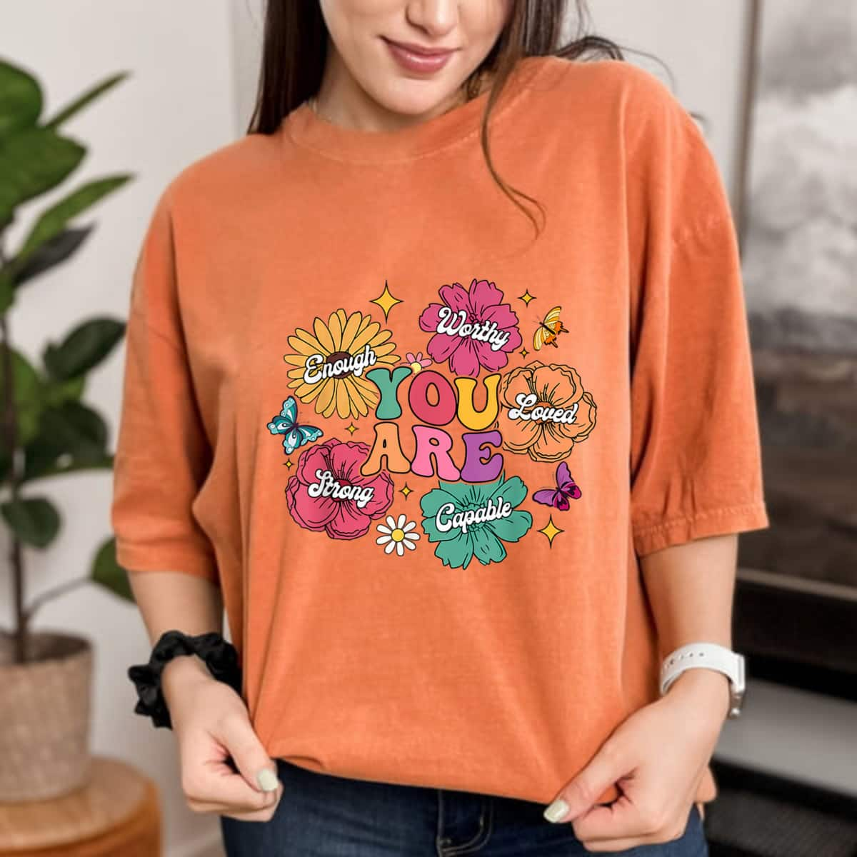 You Are Enough Loved Strong Floral Butterfly T-Shirt