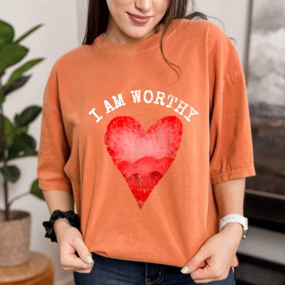 I Am Worthy Positive Inspirational Heart T-Shirt