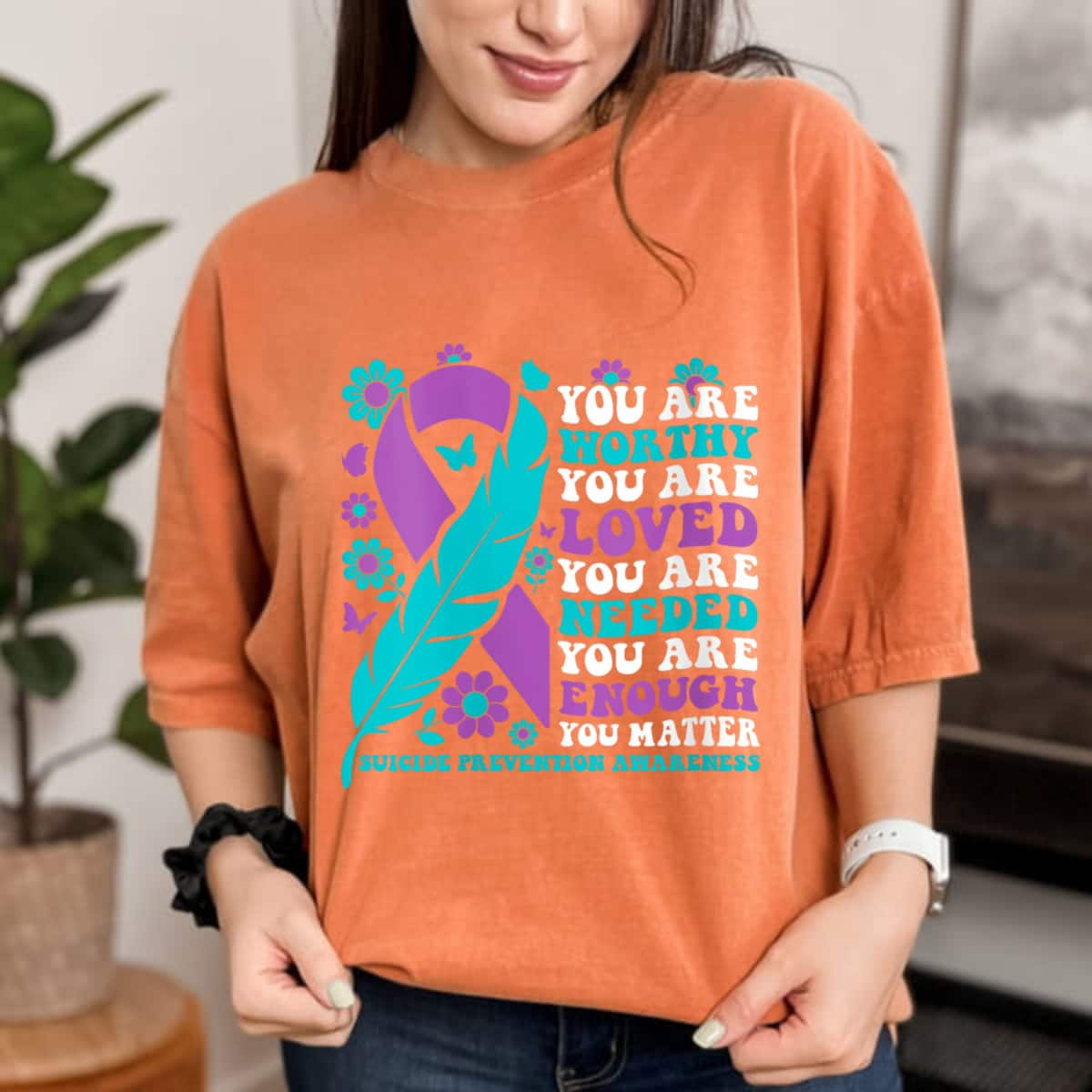 You Are Worthy Loved Needed Enough Butterfly Matter Suicide Prevention T-Shirt